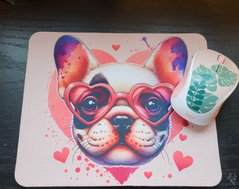 French Bulldog Mousepad | Heart Glasses Dog Art