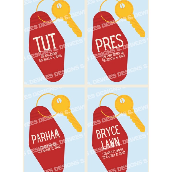 University of Alabama Dorm Key Poster (Tutwiler, Presidential, Parham, Bryce Lawn) DIGITAL DOWNLOAD