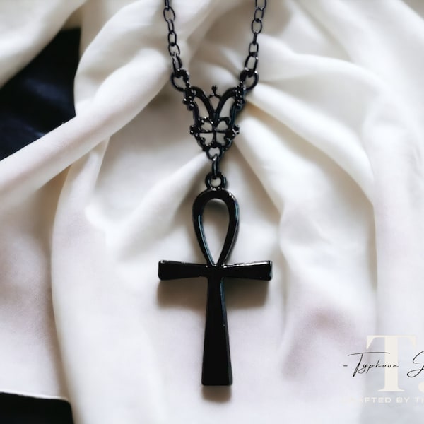 Gothic Ankh Necklace, Protection Symbol, Egyptian Cross, Goth Jewelry, Black Cross Pendant, Gift for Her, Women Jewelry, Gift