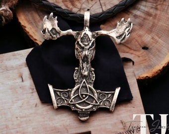 Handmade Nordic Viking Thor Hammer Cross Necklace with Rune Pendant, Mythology Jewelry, Old Norse Culture, Unique Gift, Gift for Him&Her