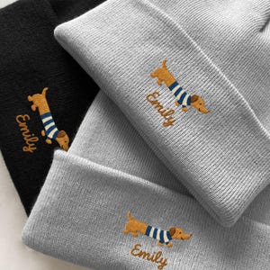 Embroidered Dachshund Beanie: Daisy, Wildflower & Bee - Boho Winter Hat