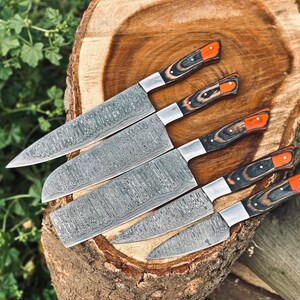 Damascus Steel Chef Set, Hand Forged Damascus Chef Set, Damascus Chef Knife, Kitchen Knife, Handmade Damascus Steel BBQ Knife Set Gift MEN zdjęcie 2