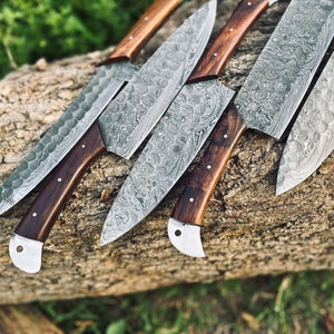 Damascus Steel Chef Set, Hand Forged Damascus Chef Set, Damascus Chef Knife, Kitchen Knife, Handmade Damascus Steel BBQ Knife Set Gift MEN zdjęcie 2