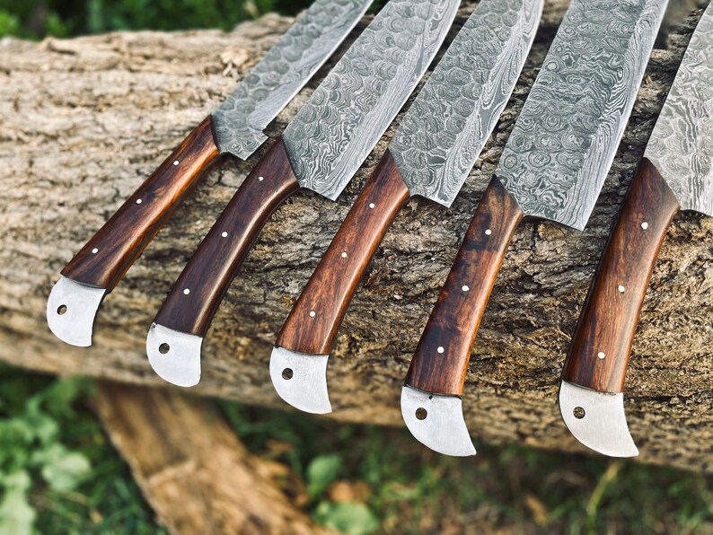 Damascus Steel Chef Set, Hand Forged Damascus Chef Set, Damascus Chef Knife, Kitchen Knife, Handmade Damascus Steel BBQ Knife Set Gift MEN zdjęcie 6