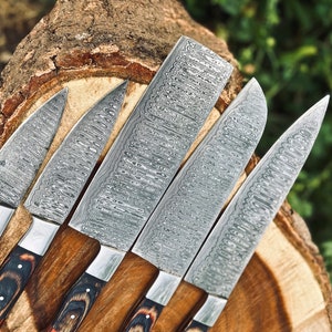 Damascus Steel Chef Set, Hand Forged Damascus Chef Set, Damascus Chef Knife, Kitchen Knife, Handmade Damascus Steel BBQ Knife Set Gift MEN zdjęcie 5