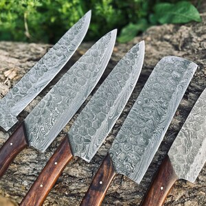 Damascus Steel Chef Set, Hand Forged Damascus Chef Set, Damascus Chef Knife, Kitchen Knife, Handmade Damascus Steel BBQ Knife Set Gift MEN zdjęcie 5