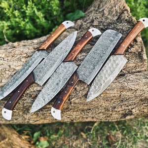 Damascus Steel Chef Set, Hand Forged Damascus Chef Set, Damascus Chef Knife, Kitchen Knife, Handmade Damascus Steel BBQ Knife Set Gift MEN zdjęcie 1