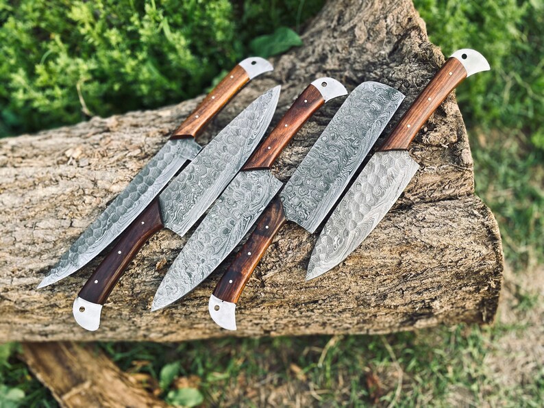 Damascus Steel Chef Set, Hand Forged Damascus Chef Set, Damascus Chef Knife, Kitchen Knife, Handmade Damascus Steel BBQ Knife Set Gift MEN zdjęcie 1