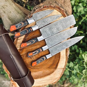 Damascus Steel Chef Set, Hand Forged Damascus Chef Set, Damascus Chef Knife, Kitchen Knife, Handmade Damascus Steel BBQ Knife Set Gift MEN zdjęcie 3