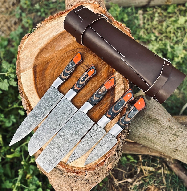 Damascus Steel Chef Set, Hand Forged Damascus Chef Set, Damascus Chef Knife, Kitchen Knife, Handmade Damascus Steel BBQ Knife Set Gift MEN zdjęcie 1