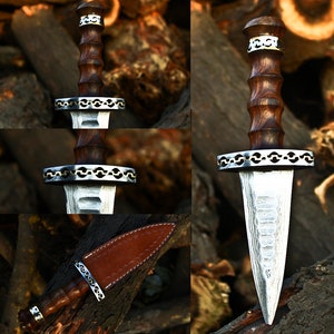 AB Magician&#39;s Spike Damascus Steel & Twisted Rosewood Athame for Ritual, Sacred Ceremony, Direct Energy, Focus, Intention, Altar Knife,Wicca
