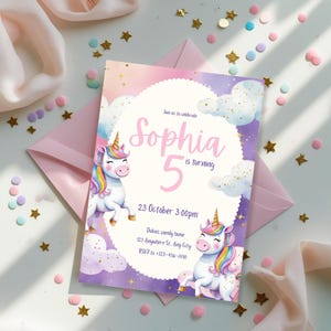 Unicorn Birthday Invitation, Unicorn Invitation, Rainbow Unicorn Birthday Invite, Pastel Unicorn Invitation Printable 3rd 4th 5th 6th 7th