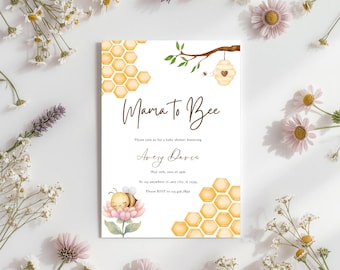 Mama to Bee babyshower uitnodiging, bewerkbare bijenthema babyshower sjabloon, genderneutrale honingbij uitnodigen, Sweet as Can Bee Shower Invite