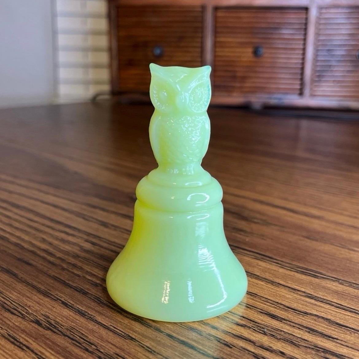Boyd Glass Vintage Uranium Glass Owl Bell
