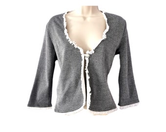 Cardigan ajusté à col rond en maille fine noir et blanc des années 1990 par Morgan De Toi XSmall