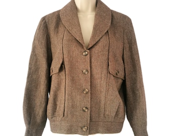 Vintage 1970s Tut 1930s Braun Tweed Wolle Harrington Bomber Jacke von Country Casuals Small