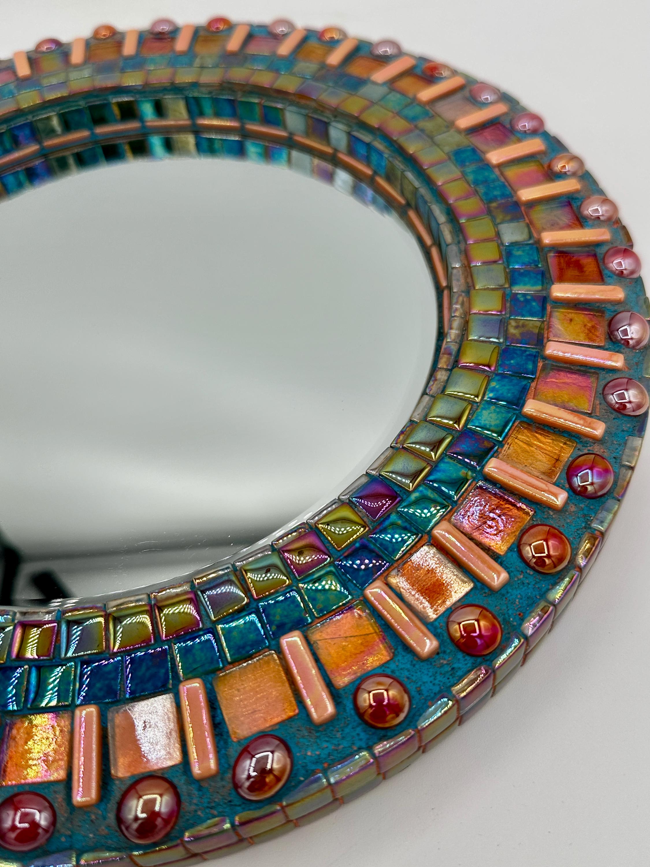 Lustrous bronze mosaic wall mirror