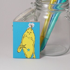 Mini Notizblock - Upcycled Dr. Seuss - Fisch mit Stern
