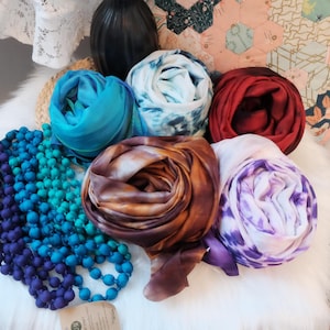 100% Pure Mulberry colorful Long Silk Scarf, Ombré Sage Purple, Hand Dyed, Hand Loomed