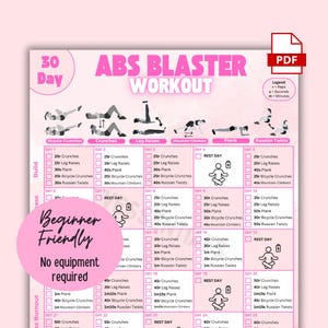 30 Day No Equipment ABS Workout | Guide for Toning and Sculpting Core Tracker | Home Friendly Fitness Planner | Gym Exercises for Belly Fat