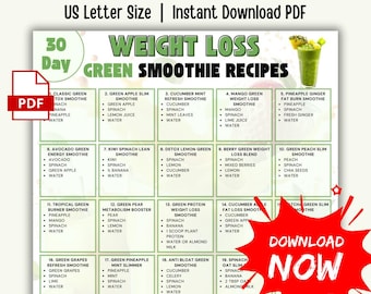 Recettes de smoothies verts pour perdre du poids en 30 jours, smoothies détoxifiants brûle-graisses, shakes verts imprimables riches en fibres PDF