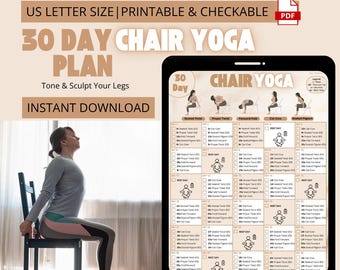 Programme de yoga sur chaise de 30 jours, exercices de yoga assis pour la flexibilité, la mobilité et la force musculaire, PDF imprimable d'entraînement de yoga à domicile