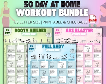 30 Day At Home Workout Bundle, Full Body Booty & Abs Challenge, Body Toning Exercise Plan, Beginner Friendly Fitness Guide PDF