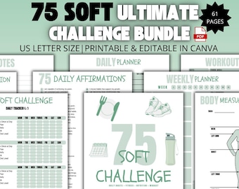 75 Soft Fitness Challenge, suivi des habitudes, journal modifiable et imprimable vert sauge