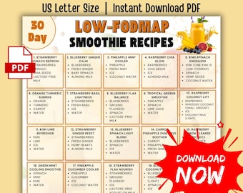 Recettes de smoothies faibles en FODMAP de 30 jours pour la digestion et le soulagement des ballonnements, guide des boissons respectueuses du SCI, anti-ballonnements, santé intestinale, fodmap PDF