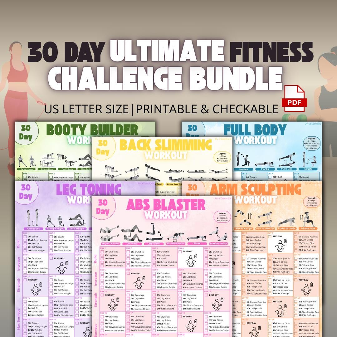 Ultimate 30 Day Fitness Challenge Bundle, 6 Workout Plans Full Body ...
