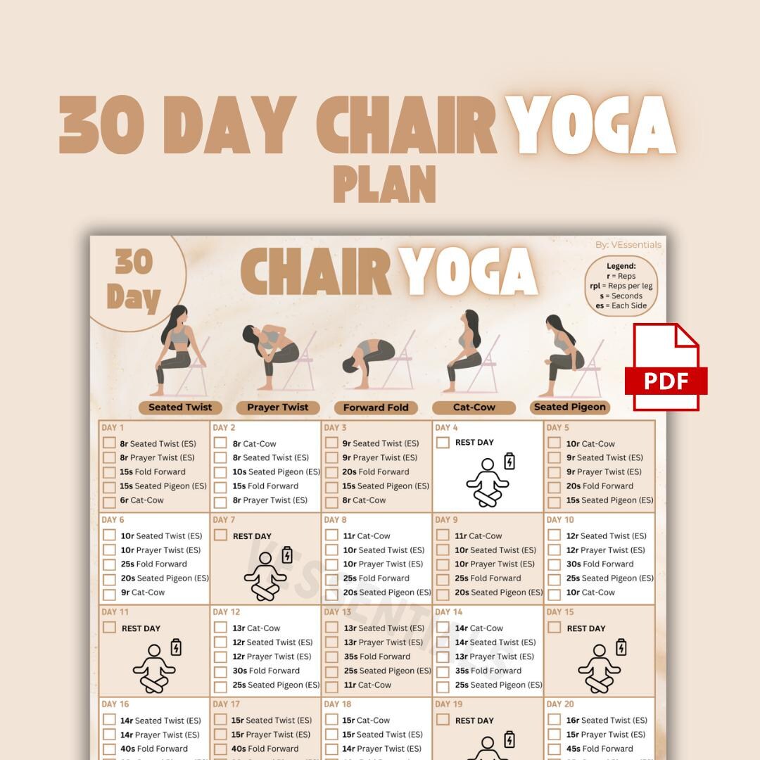 30 Day Chair Yoga Plan, Seated Exercises for Seniors, Printable Home ...