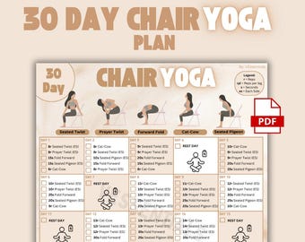 30 Day Chair Yoga Plan, Seated Exercises for Seniors, Printable Home Yoga Workout PDF