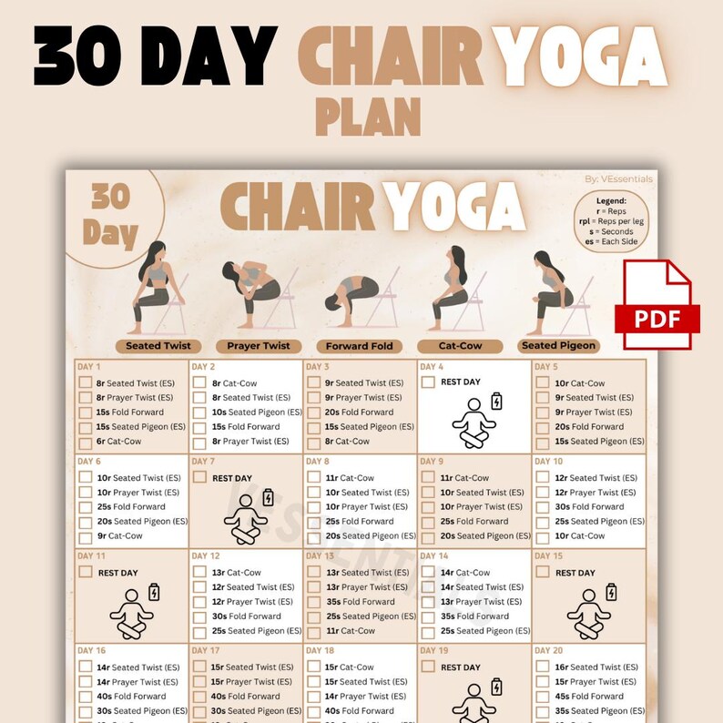 Seated Yoga Routine 30 Day Chair Yoga Plan, Seated Yoga Exercises for Flexibility, Mobility ...