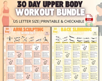 Programme groupé d'entraînement du dos et des bras de 30 jours, exercices du haut du corps à domicile, défi de remise en forme imprimable PDF