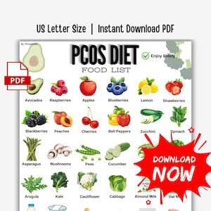 PCOS Food List Printable | Symptom Cramps Acne Tracker | Easy Recipes | Hormone Balance Meal Guide | PCOS Diet Support PDF Instant Download