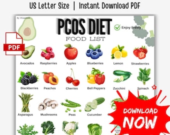 Elenco di alimenti per la sindrome dell'ovaio policistico (PCOS) stampabile / Monitoraggio dei sintomi, crampi e acne / Ricette facili / Guida ai pasti per l'equilibrio ormonale / Supporto alla dieta PCOS in formato PDF scaricabile immediatamente