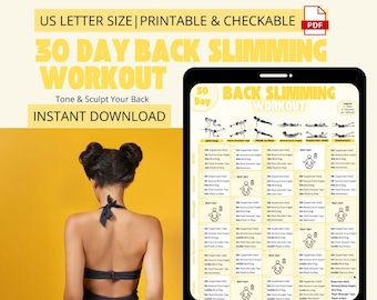 Plan de tonification du dos de 30 jours, sans équipement à la maison pour brûler les graisses et sculpter, affiche imprimable PDF d'entraînement