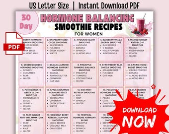 Smoothies équilibrant les hormones pour femmes, soutien du syndrome prémenstruel, du SOPK, de l'énergie et des hormones saines, guide de bien-être imprimable