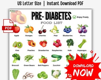 Pre-Diabetes Lebensmittel Liste druckbare PDF | Psychische Folge | Einfache Low-Glykämische Rezepte | Blutzucker-Handbuch | Digitales Wellness Bundle