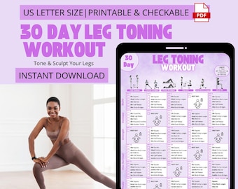 30 Day Leg Challenge, No Equipment Home Workout for Toned Legs, Printable Exercise Guide