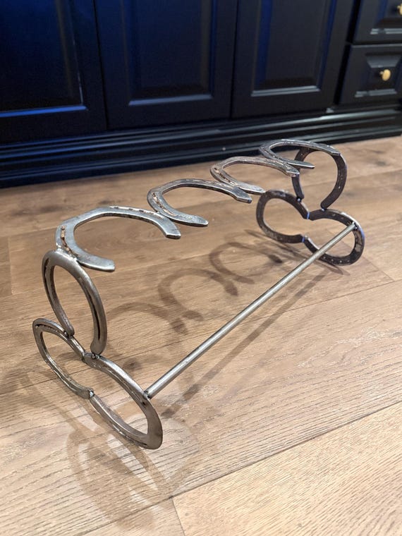 Rustic Western Boot Rack Crafted from Authentic Horseshoes