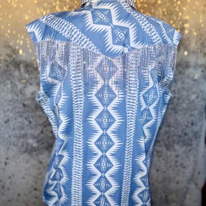 Oversized Southwestern Print Tank Top with Rhinestone Fringe