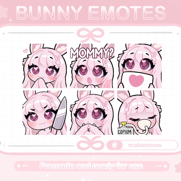 Bunny Girl Kawaii Emote Pack / Twitch & Discord / cute, pretty, pink, bunny girl, streamer