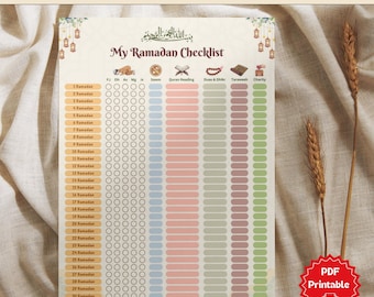 Ramadan Checklist & Planner | Islamic Daily Prayer, Quran Tracker | Printable Ramadan 2026 Activity Chart