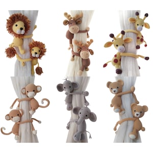 Safari Themed Crocheted Curtain Tie Back Animal, Amigurumi Nursery Curtain Decor, Handmade Babyshower Gift