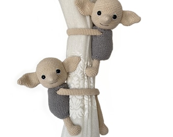 House Elf Curtain Tieback: Knitted Amigurumi Nursery Decor