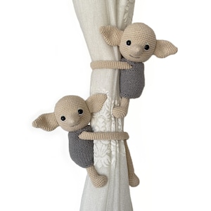 Gardinknytning för husälvor, HP-trollkarltema för barnrum, amigurumi-gardindekor, babyshowerpresent