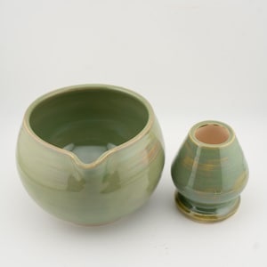 Luscious Jade matcha set, handmade ceramics, chawan with spout, gift for matcha lover, birthday gift, kitchen decor