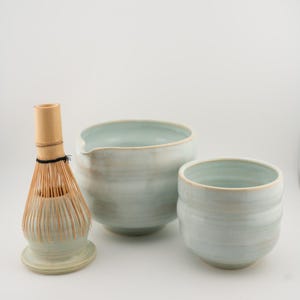hokkaido milk blue soft-serve matcha set, handmade ceramics, chawan with spout, gift for matcha lover, birthday gift, kitchen decor