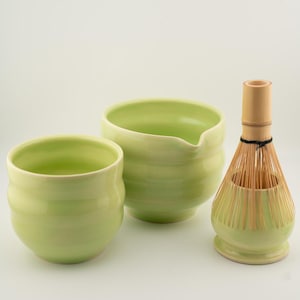 matcha green soft-serve matcha set, handmade ceramics, chawan with spout, gift for matcha lover, birthday gift, kitchen decor